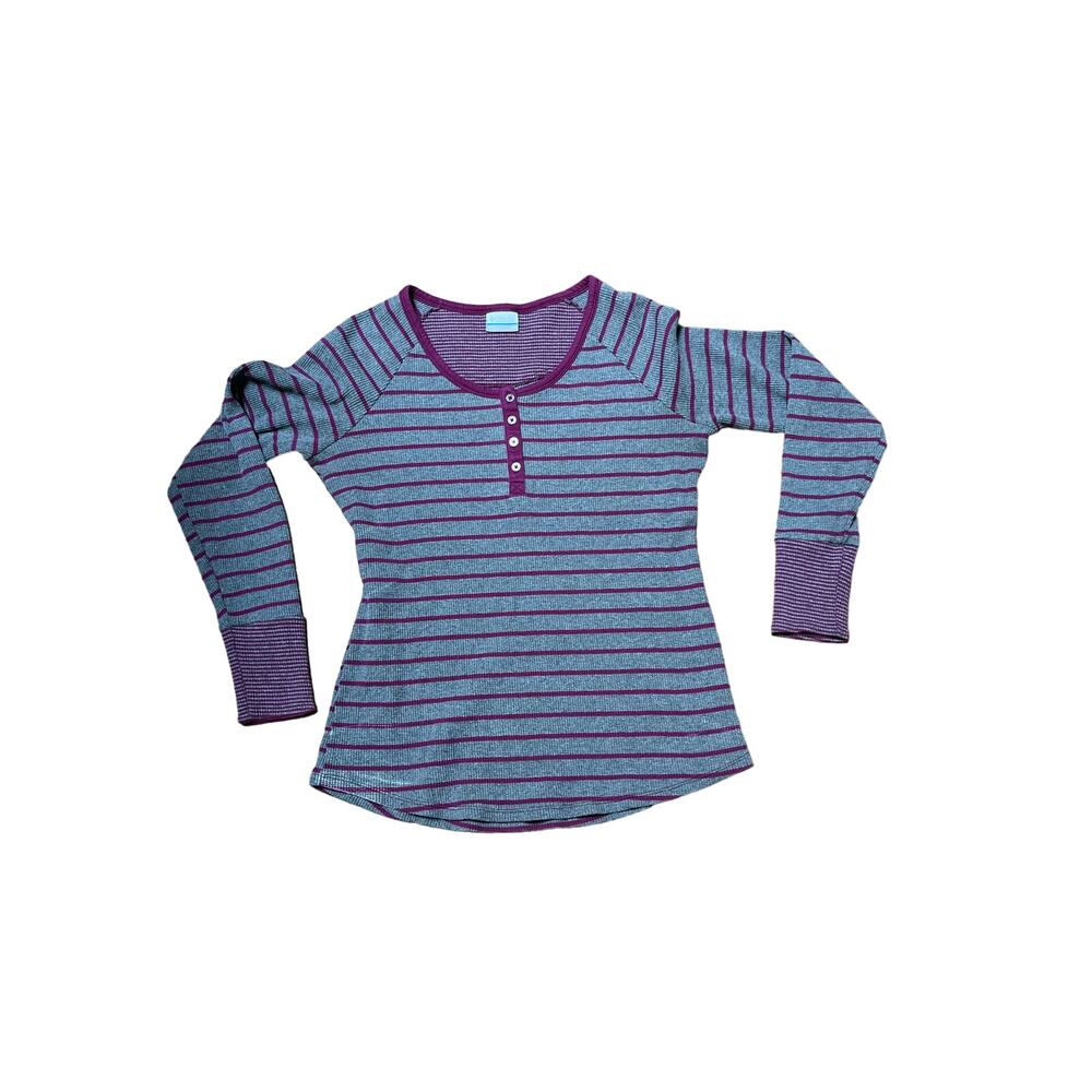 Columbia Purple and Gray Striped Long‎ Sleeve Henley